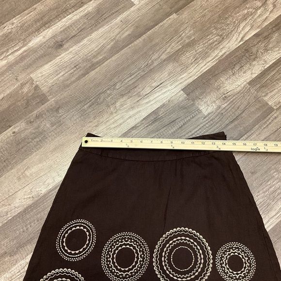Talbots Women’s 100% Linen Embroidered A-line Skirt Size 6 In Dark Brown - Picture 2 of 6